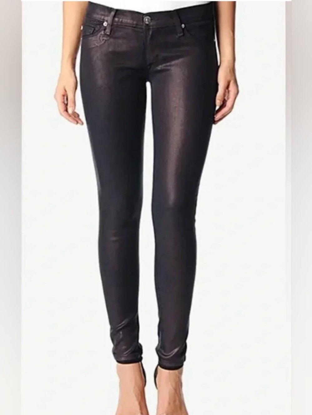 Bebe Black Coated Skinny Jumpsuit-Style Pants